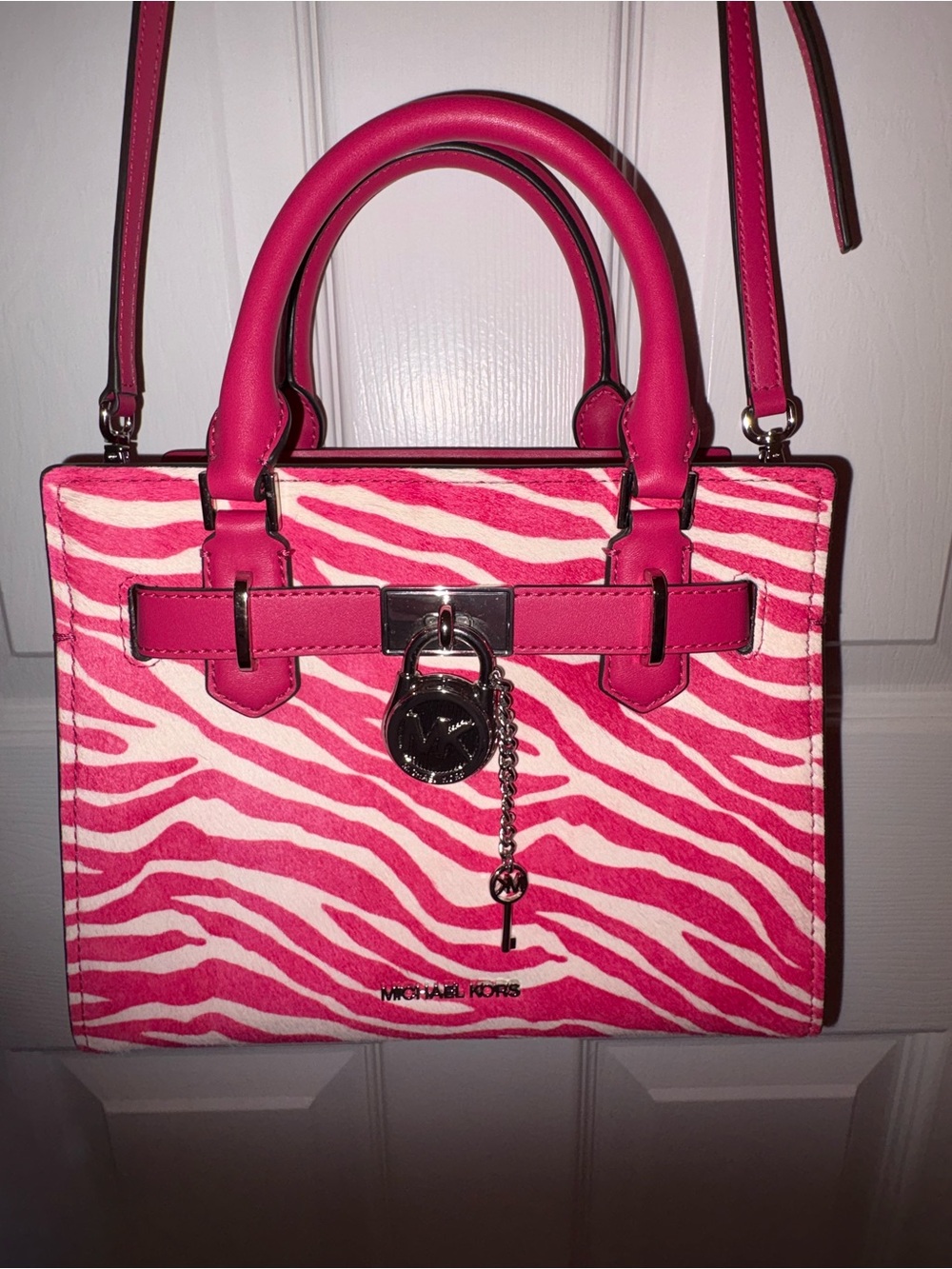 Michael Kors Hot Pink and White Zebra Satchel